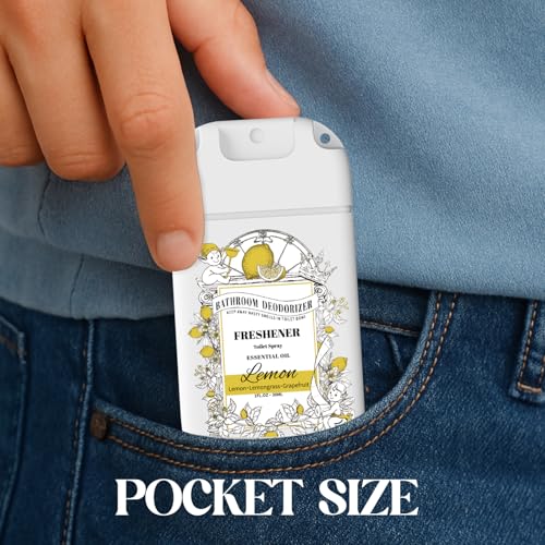 Pocket Size Toilet Spray for Poop, 2 Pack Lemon Scent, Bathroom Odor Eliminator with Removable Hook,Travel Essentials Variety