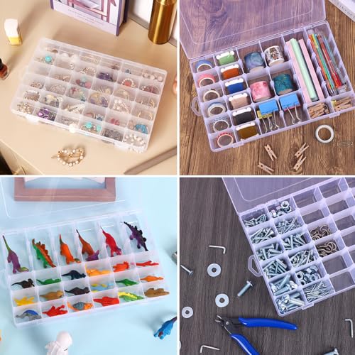 OUTUXED 4 Pack 36 Grids Plastic Bead Organizer Box with Dividers, Clear Craft Tackle Box Parts Storage Containers with Com...