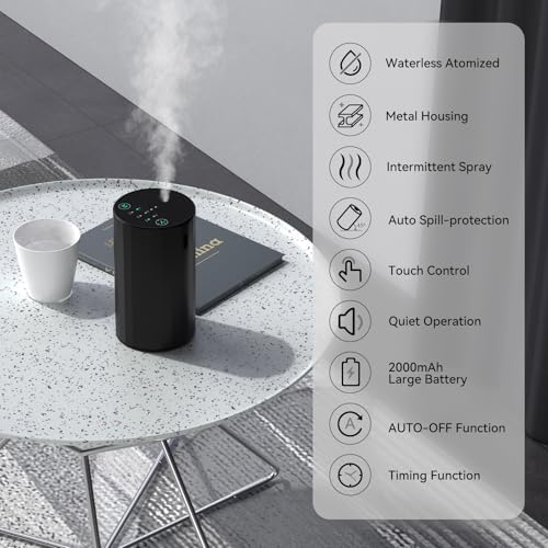 Waterless Essential Oil Diffuser Aromatherapy Scent Diffusers for Home Large Room, Bedroom, Car, Office, Desk, Battery Ope...