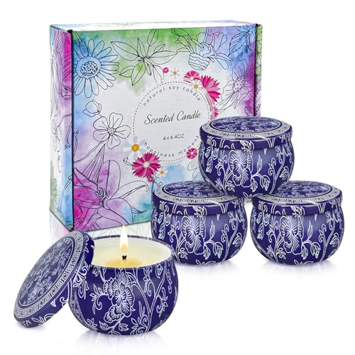 Citronella Candles - 4 Pack Citronella Candles Outdoor Set，4.4 oz, Indoor Scented Natural Soy Wax Candles Portable Travel ...