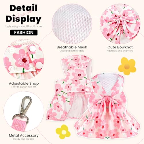ABRRLO Cute Dog Dress Small Dog Clothes for Girls Female Puppy Outfits Pink Floral Pet Summer Clothes Bowknot Doggy Cat Pr...