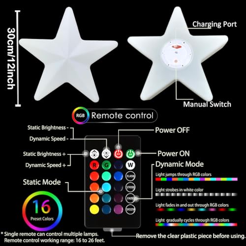 COPU 12-inch LED Star Sign Night Light, Fun & Cute Stars Mood Lamp for Kids, 16 RGB Colors & 4 Modes, Rechargeable, Waterp...