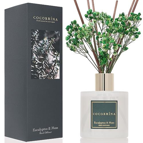 Cocorrína Reed Diffuser Sets- Eucalyptus & Moss Scented Diffuser with Sticks Home Fragrance Reed Diffuser for Bathroom She...