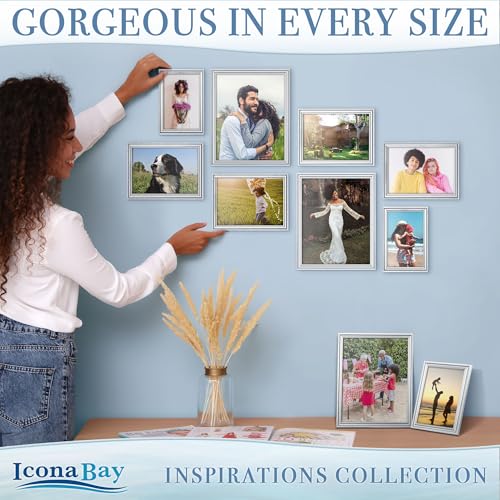 Icona Bay - 8x10 Silver Picture Frame - Beautifully Detailed Molding - Contemporary Picture Frame - Wall Mount or Table To...