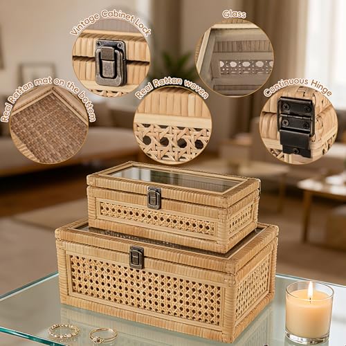 Negom Large Decorative Box Lid Display, Large Keepsake Memory Storage Box, Decorative Box Hinged Lid Woven Rattan Jewelry ...