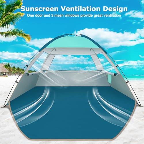 COMMOUDS Beach Tent Sun Shade for 3/4/6/8 Person, UPF 50+ Beach Sun Shelter Canopy Tent, Lightweight, Easy Set Up and Carry
