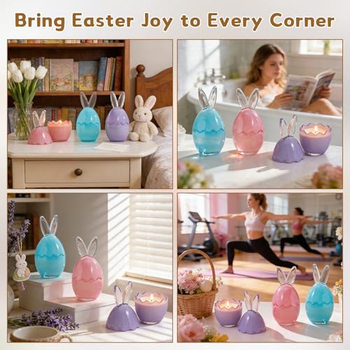 Lanpn 3 Pcs Easter Bunny Candles Gift Set, Spring Easter Scented Candle 6.7", Each 4oz Soy Wax, Decorative Rabbit Shaped J...