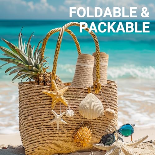 PFFY Sun Visors Hats for Women Wide Brim Straw Visor Packable Foldable Ponytail Travel Beach Hat Vacation Essentials