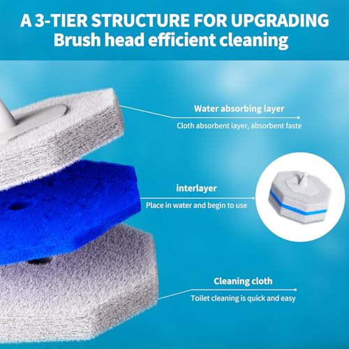 Disposable Toilet Brush with 50 Wand Cleaner Refills Pads，Wall Mounted Toilet Bowl Holder Set，Toilet Cleaning System Start...