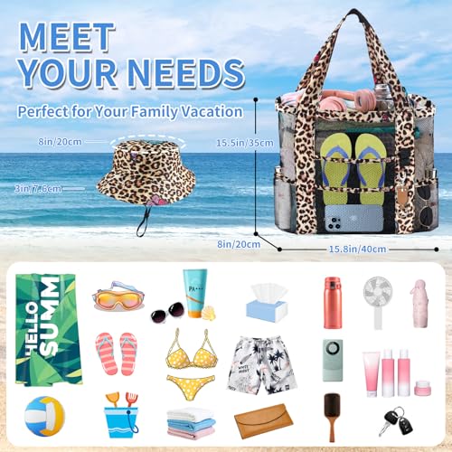 Savvy Harbor Mesh Beach Tote Bag with Sun Hat for Women, Foldable Multi-Purpose Large Tote Bag