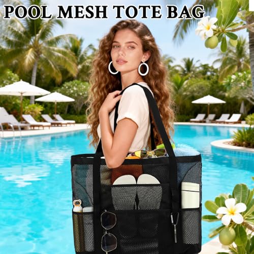 GYEUKHAM Mesh Beach Bag - Large Beach Tote Bag with Multiple Pockets for Family Beach Bag for Toys & Vacation Essentials