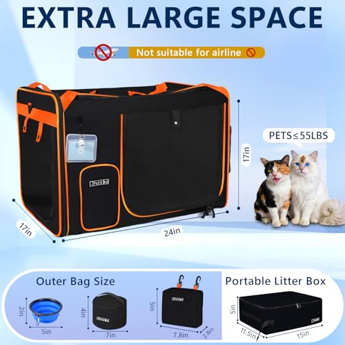 Petskd Extra Large Cat Carrier with Litter Box for Car Travel,24"x17"x17"Portable Soft-Sided Pet Carrier with Zipper Locks...