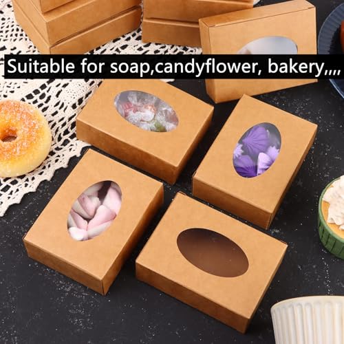 Zentriqlla 120 Pack Paper Soap Boxes, Kraft Treat Box with Window, Favor Packaging Boxes for Wedding, Birthday, Party, Hom...
