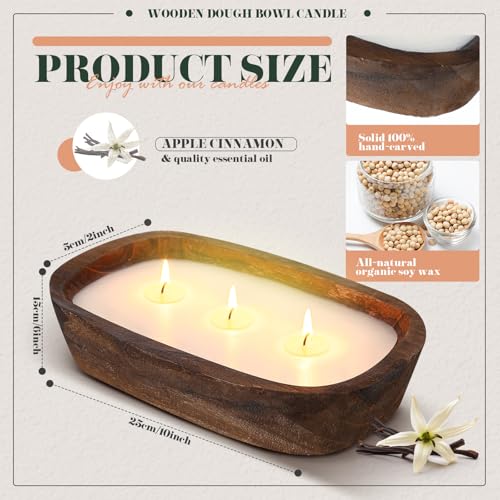 Threlaco 1 Pack 10 Inch Wood Dough Bowl Candles Home Rustic Dough Bowl Soy Candle 3 Wick Scented Candles Gifts for Men Wom...