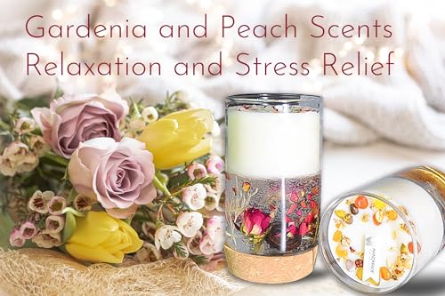 Crystal Candle Gift Set, Organic Natural Flowers in Yelly, Aromatherapy, Healing Gemstones, Botanical Scented Fragrance, M...