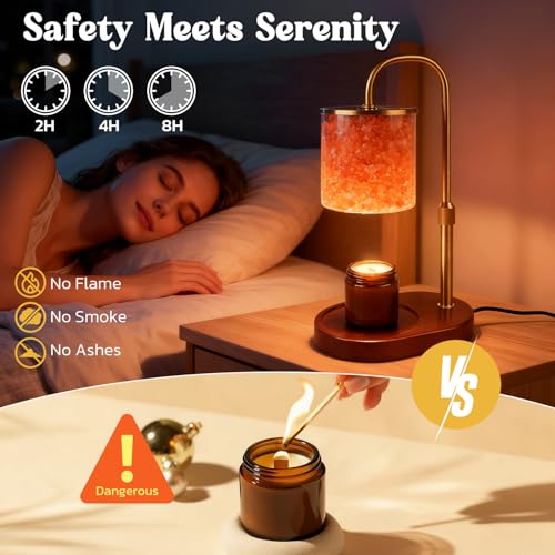 Candle Warmer Lamp with Timer Dimmable, Himalaya Salt & Adjustable Height Candle Warmer Gift for Women, Men, Vintage Candl...