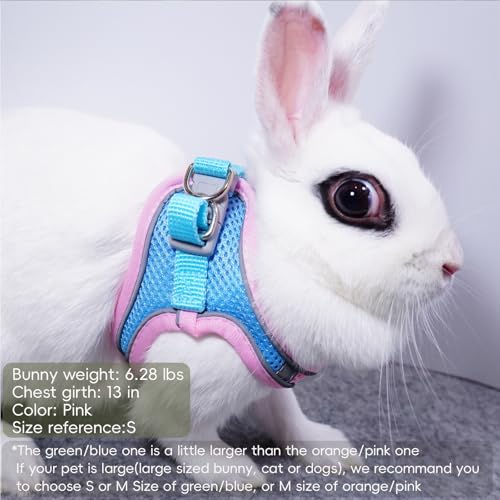 Rabbit Harness and Leash Set Escape Proof, Adjustable Soft Padded Vest, Breathable Mesh Bunny Harness with Reflective Stra...