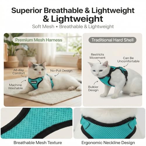 Luxelle 2 Pack Escape-Proof Cat Harness and Leash Set for Walking – Adjustable No Pull Soft Vest with Easy-Wear Buckle, Re...