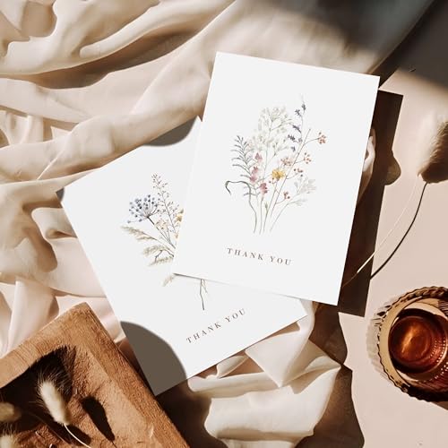 AUDREE Wildflower Thank You Cards with Envelopes (50 Pack 3.5" x 5.2") – Floral Thank You Notes with Adhesive Envelopes & ...