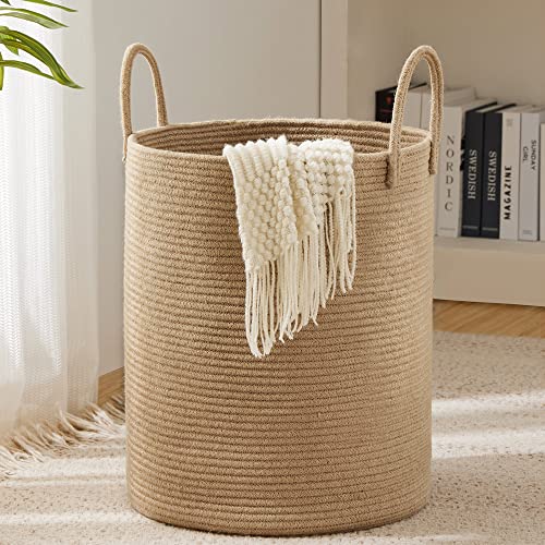 Jute Rope Laundry Hamper Basket by YOUDENOVA, 58L Tall Laundry Basket, Baby Nursery Hamper for Blanket Storage for Bedroo...