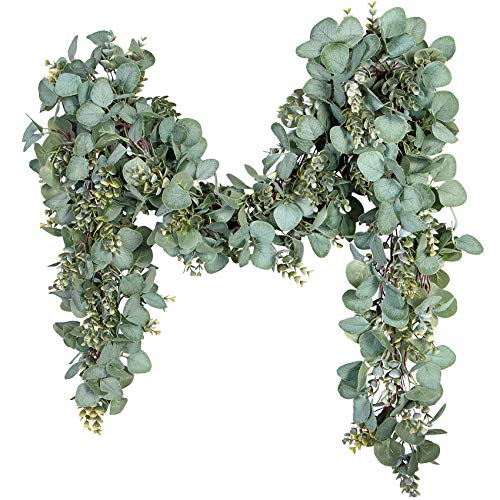 Ouddy Decor Eucalyptus Garland 6.56 Ft Lush Silver Dollar Leaves Boxwood Artificial Faux Greenery Vines for Baby Shower We...