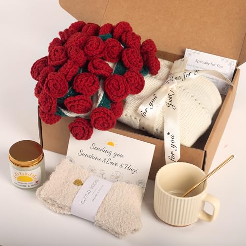 FantasDeck Valentines Day Gifts for Her - Flower Bouquet Blanket Gift Baskets, Anniversary Romantic Gift for Wife, Girlfri...
