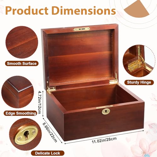 Wooden Storage Box with Hinged Lid and Locking Key Large Memory Box For Keepsakes Acacia Wood Boxes Memory treasure Wood B...