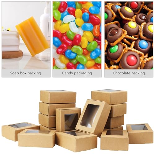 BadenBach 50 PCS Mini Kraft Boxes with Windows,3.33" x 2.35" x 1.18",Small Soap Box for Homemade Soap,Paper Small Gift Box...