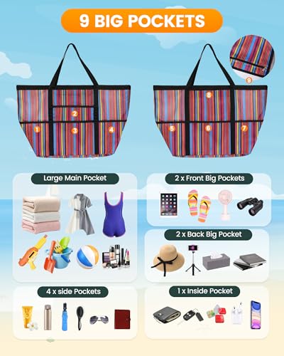 DOFOWORK Beach Bags for Women - Large Tote Bag with Wet Pocket, Waterproof Sandproof with Zipper