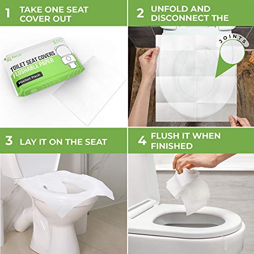 Toilet Seat Cover Paper Flushable (50 Pack) - XL for Adults and Kids Potty Training, 100% Biodegradable Travel Supplies Es...