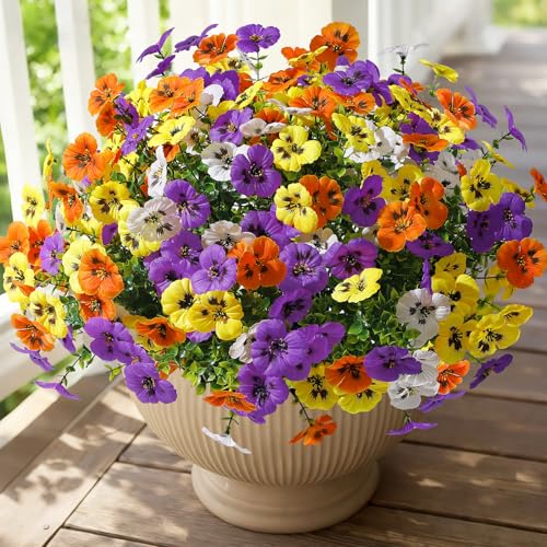 Alupssuc 48 Bundles Artificial Flowers for Outdoors, Fake Spring Flowers for Decoration, UV Resistant Realistic Pansies wi...