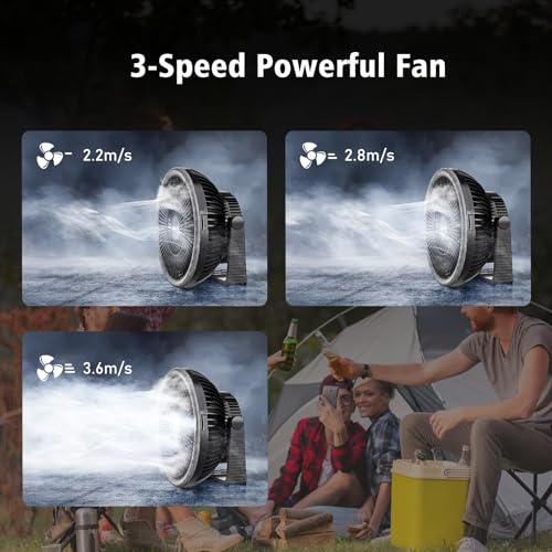 MORECORE Portable Camping Fan with LED Lantern, 24HRS Running 8inch Rechargeable Tent Fan, Powerful 3-Speed 180° Rotate wi...