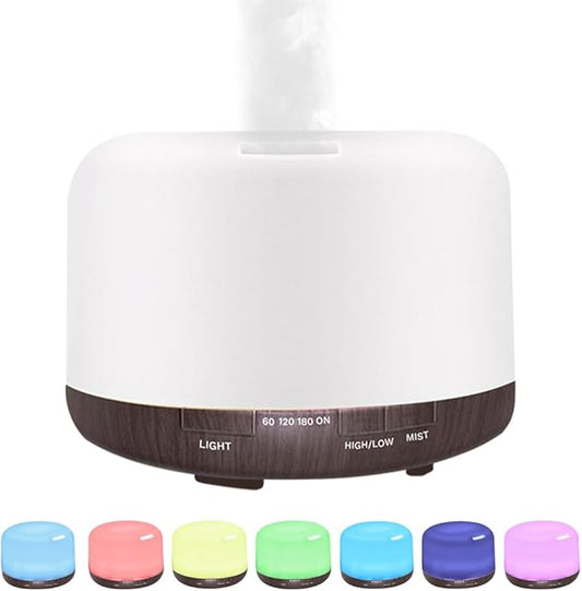 Harindiver 500ml Essential Oil Diffuser,Quiet 4-in-1 Ultrasonic Aromatherapy Humidifier,7 Color LED Lights,Timer & Auto-Of...