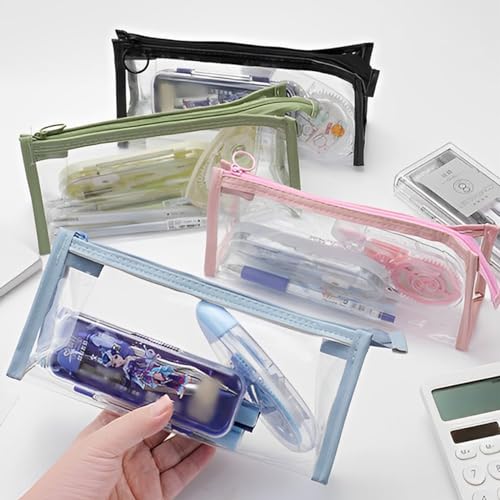 TIE-DailyNec 6 PCS Pencil Cases Clear Pen Pouch Marker Pouch Multifonction Travel Cosmetic Makeup Bag with Zipper, Exam Pe...