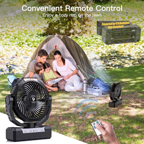 Wavmill Battery Operated Fan [200H Max], 2 in 1 D-Cell Battery & USB Powered Fans, Portable Camping Fan with 4 Speeds, Lig...