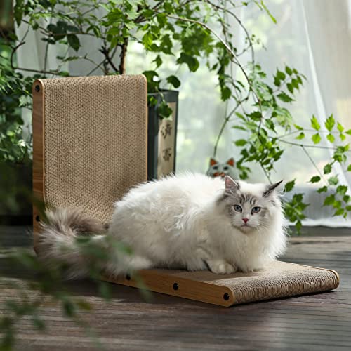 FUKUMARU Cat Scratcher, 26.8 Inch L Shape Cat Scratch Pad Wall Mounted, Cat Scratching Cardboard with Ball Toy for Indoor ...