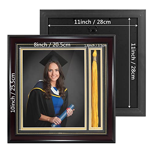 GraduationMall Graduation Photo Shadow Box Frame with Tassel Holder for 8x10 Pictures,Real Glass,Black Over Gold Double Ma...