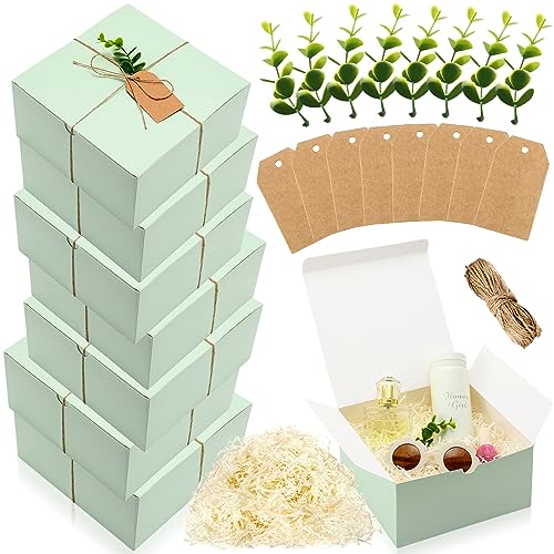 Crtiin 8 Pack Gift Boxes Set 8 x 8 x 4 Inch Green Paper Bridesmaid Proposal Gifts Box with Lids for Presents Wedding Brida...