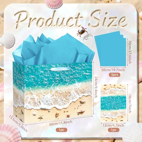 TagreSpike Beach Gift Bag with Tissue Paper and Card Summer Beach Goodie Candy Bags Seashell Blue Ocean Wave Summer Pool P...