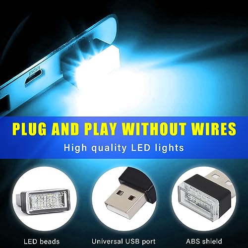 Augeny 4 PCS USB LED Car Interior Atmosphere Lamp, Plug-in USB Decor Night Light, Portable Auto Ambient Lighting Kit, Univ...