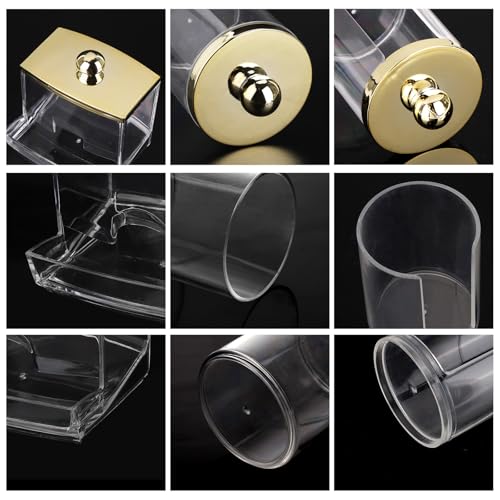 Tbestmax 3 Pack Qtips Dispenser - Bathroom Organizers and Storage Containers, Plastic Apothecary Jars with Gold Lids for C...