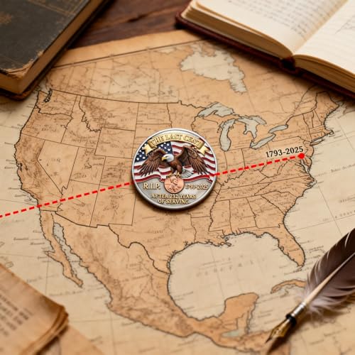 Final Cent Memorial Coin 1909–2025, American Legacy Commemorative Challenge Coin, Patriotic Eagle Design, Collector Keepsa...