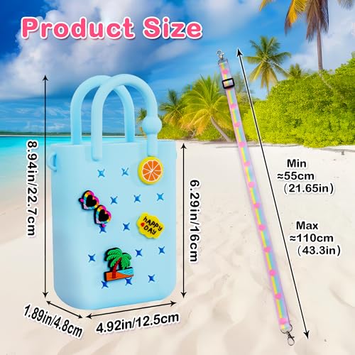 Oudizz Mini Rubber Tote Bag, Silicone Beach Tote for Little Girl & Woman, Cute Bag with 20 Charms & Adjustable Shoulder Strap