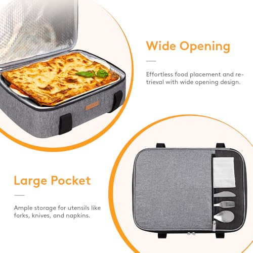 LUNCIA Insulated Single Decker Casserole Carrier, Lasagna Lugger Tote Keeps Food Hot or Cold, Thermal Lunch Bag for Potluc...
