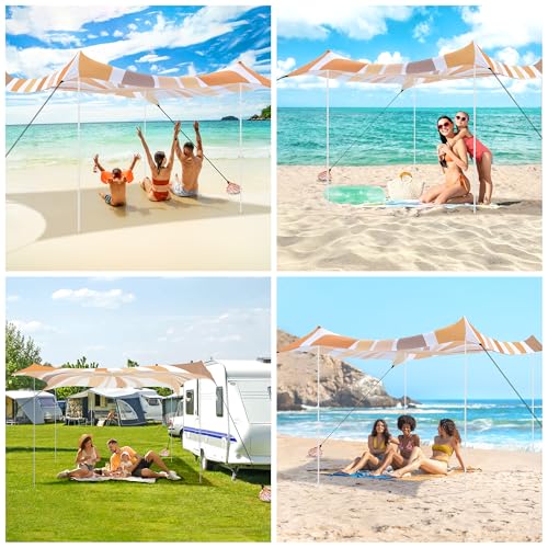 Beach Tent, UPF 50+ Beach Canopy Sun Shade, Portable 10×10 FT Large Pop-Up Beach Tent Sun Shelter with Sand Anchors, Groun...