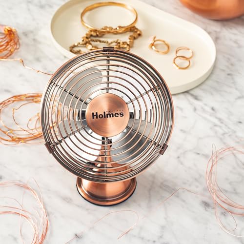 HOLMES 4" Mini Heritage Desk Fan, USB-Powered, Single Speed, 4 Blades, Adjustable 100° Head Tilt, Metal Construction, Idea...