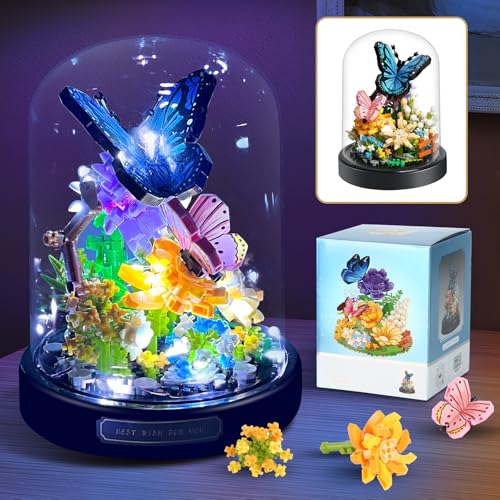 ZQJKLE Flower Bouquet Butterfly Building Set with LED String Light, Butterfly Flower Botanical Collection, 530 Pcs Mini Br...