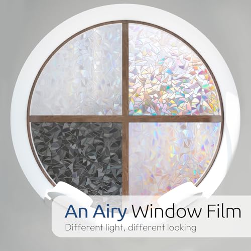 rabbitgoo Window Privacy Film Rainbow Film Decorative Window Sticker, 3D Static Stained Glass Cling Tint for Home Heat Con...