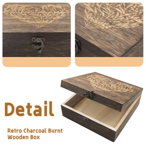 Wooden Memory Keepsake Boxes With Hinged Lids, Floral Heart Engraved Keepsake Boxes, Decorative Storage Box, Memory Box fo...