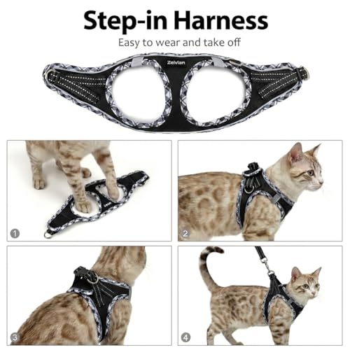 Zelvian Cat Harness and Leash Set for Walking, Escape Proof Adjustable Soft Mesh Kitten Harness with Reflective Strips, Br...